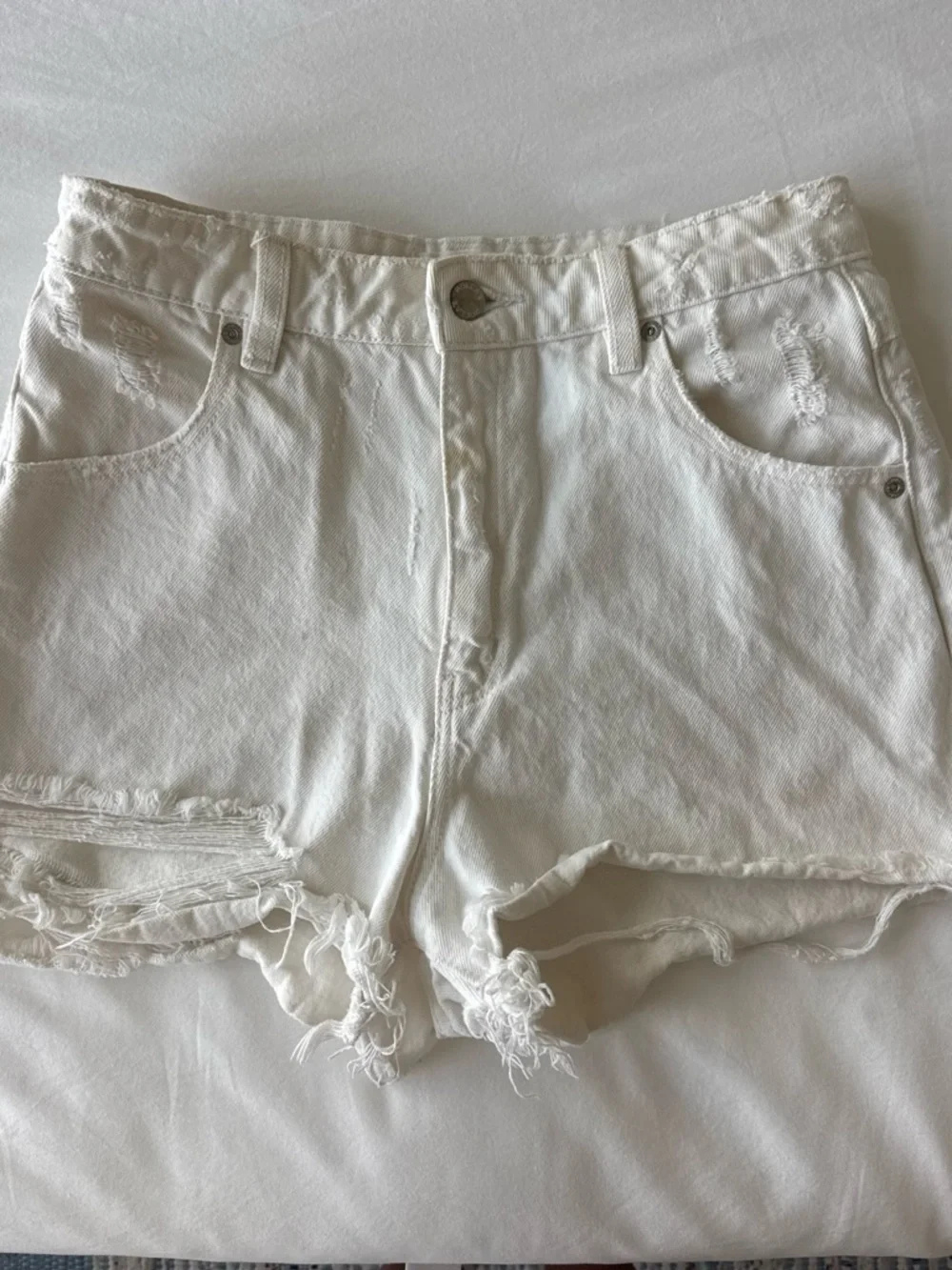 ROLLA'S White Distressed High-Waist Denim Shorts